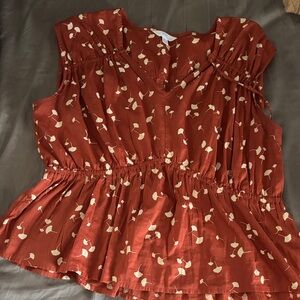 Time and Tru Terracotta Leaf Print Blouse